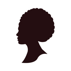 Black woman with afro hair silhouette isolated on white background. African woman face silhouette. Vector stock