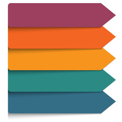 Template for infographics, colored horizontal arrows with shadow 5 positions