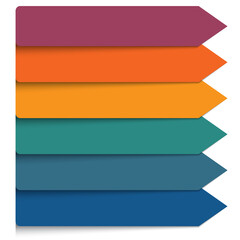 Template for infographics, colored horizontal arrows with shadow 6 positions