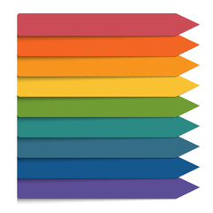 Template for infographics, colored horizontal arrows with shadow 9 positions