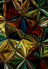 Colorful abstract background with stars and flowers. Imitation of liquid metal