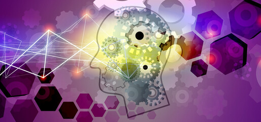 Abstract Technology hexagon cogs design background. Digital futuristic