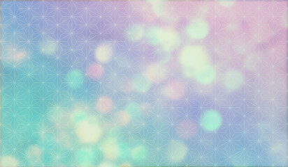 緑と菫色のグラデーションと和風の麻の葉柄　玉ボケ