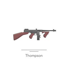 Thompson outline colorful icon. Isolated assult rifle on white background. Vector illustration
