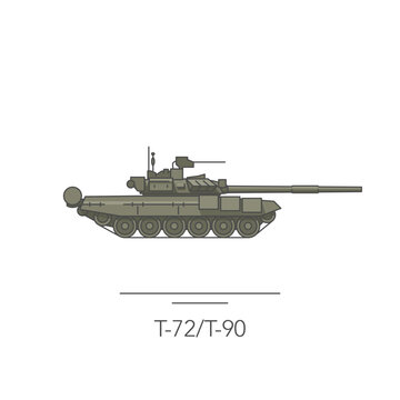 T-72 / T-90 outline colorful icon. Isolated tank on white background. Vector illustration