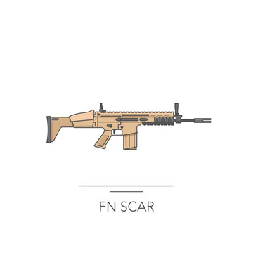 FN SCAR outline colorful icon. Isolated assult rifle on white background. Vector illustration