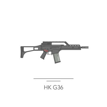 HK G36 outline colorful icon. Isolated assult rifle on white background. Vector illustration
