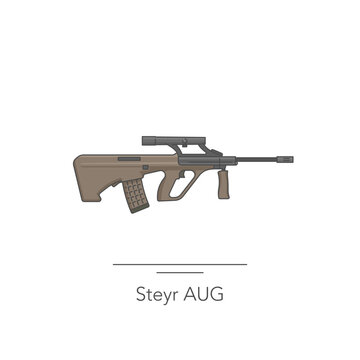 Steyr AUG outline colorful icon. Isolated assult rifle on white background. Vector illustration