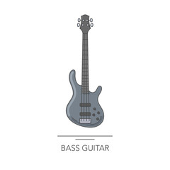 Naklejka premium Electric bass guitar outline colorful icon. Vector illustration