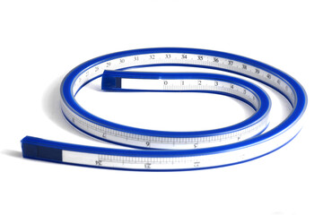 Flexible curve vinyl plastic ruler or measuring lead with centimeter and inch indicator. Concept of...