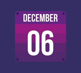 6 december calendar date. Calendar icon for december. Banner for holidays and special dates