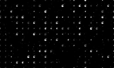 Seamless background pattern of evenly spaced white noodle symbols of different sizes and opacity. Vector illustration on black background with stars