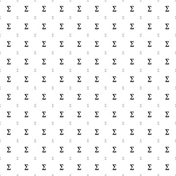 Square seamless background pattern from black sigma symbols are different sizes and opacity. The pattern is evenly filled. Vector illustration on white background
