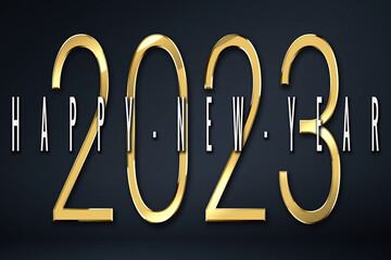 gold illustration 2023 Happy New Year Background Design. Lettering. greeting card