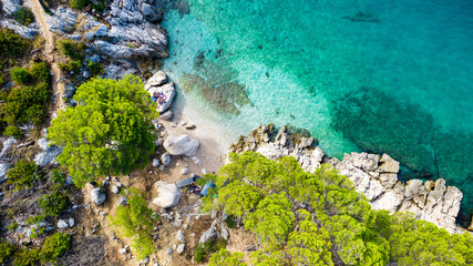 Naklejka na ściany i meble Turquoise water panoramic background from drone. Summer seascape from air. Croatia. Travel - image