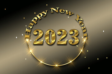 gold illustration 2023 Happy New Year Background Design. Lettering. greeting card