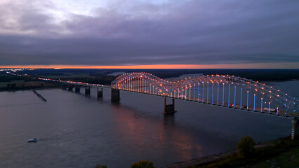 Fototapeta na wymiar Hernando do Soto Bridge in Memphis between Arkansas and Tennessee - aerial view - aerial view