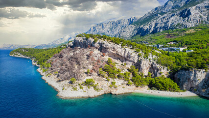 Croatia beach Nugal  near Makarska town, Dalmatia, Croatia. Makarska riviera, famous landmark and travel touristic destination in Europe