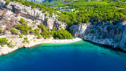 Fototapeta na wymiar Croatia beach Nugal near Makarska town, Dalmatia, Croatia. Makarska riviera, famous landmark and travel touristic destination in Europe