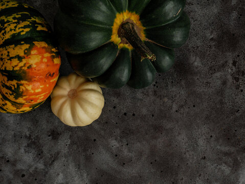 pumpkins on a wooden background space