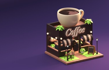Isolated Coffee Shop. 3D Illustration