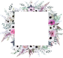 Floral framing with anemones and ranunculus