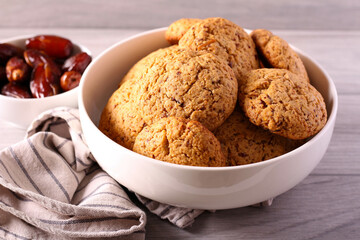 Sticky date cookies in bowl
