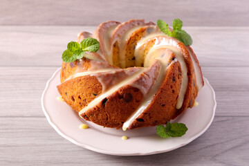 Fruit bundt cake with glaze