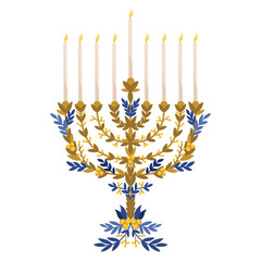 Florals menorah vector clipart. Jewish symbol illustration. Hanukkah holidays