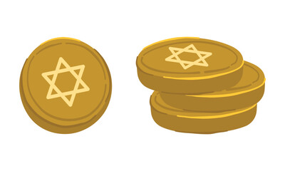Hanukkah gold coins vector clipart. Jewish symbols illustration