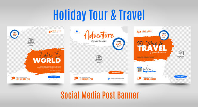 Travel Social Media Post Template For Summer Holiday Tourism Marketing And Offer Sale Web Square Flyer Post Or Banner Design Promotion Vector Template.
