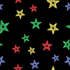 Pentagram sign five pointed star seamless pattern. Magical symbol of faith. Simple yellow red star icon illustration.