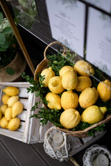 Rustic weddind decorated with lemons. Wedding day.