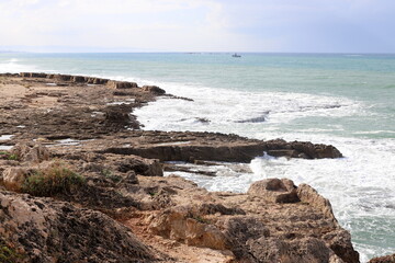 Coast of the Mediterranean Sea in northern Israel.