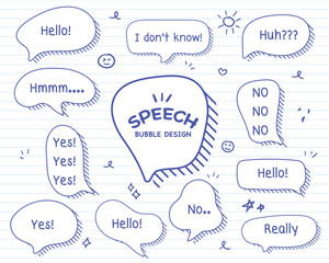 Set hand drawn speech bubbles. empty text box different shapes balloons