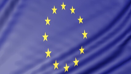 Flag Europe 3D. European Union flag with gold stars on a blue background.