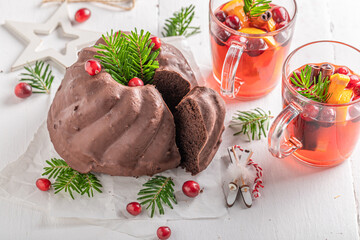 Traditionally cake for Christmas with punch as Christmas dessert.