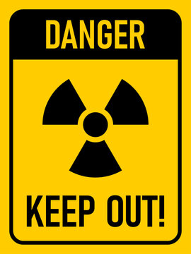 Danger High Radiation Area Keep Out Vertical or Portrait Orientation Warning Sign Symbol with an Aspect Ratio of 3:4. Vector Image.