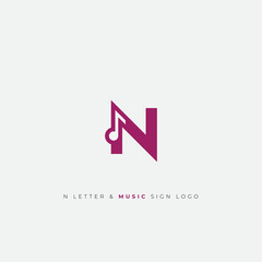 N letter and music note symbol logo icon simple clean and minimal