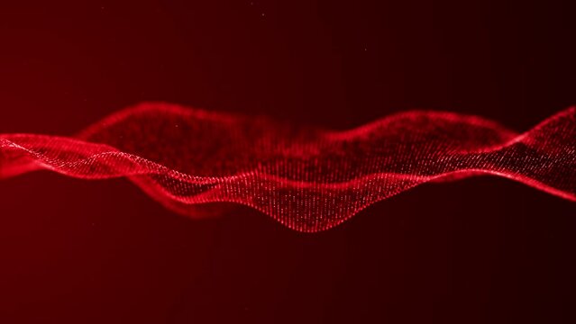 Abstract digital particle wave animation on red background