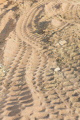 Wheel tracks on sand dirt