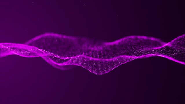 Abstract digital particle wave animation on purple background