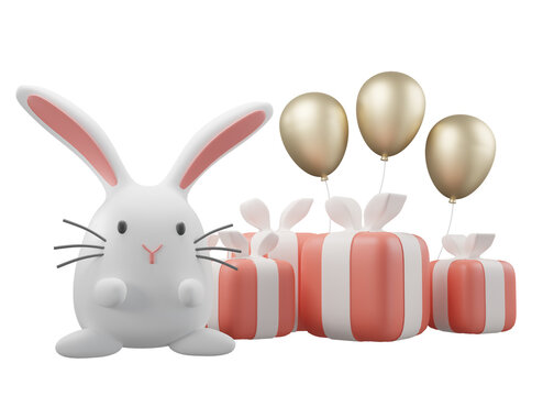 white rabbit with gilf box 3d render