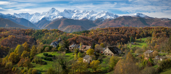 Mountain village in the Ariege Pyrenees in southwest France - obrazy, fototapety, plakaty
