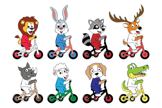 cute animal cartoon ride bicycle