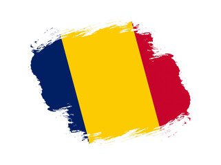 Stroke brush textured flag of chad on white background