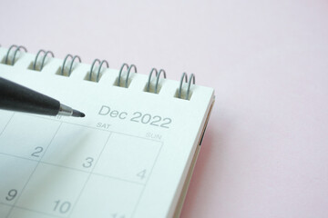 detail shot of a calendar with a December month 