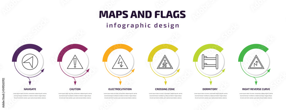 Poster maps and flags infographic template with icons and 6 step or option. maps and flags icons such as na