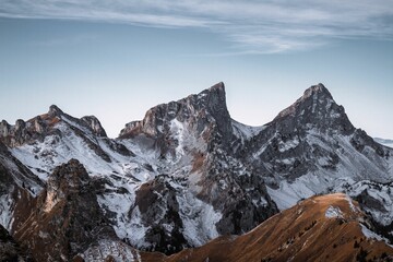Twin Mountains captured from a hike up to Le Grammont, Valais, Switzerland