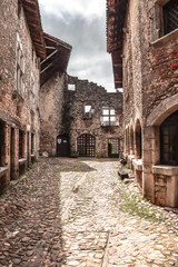 Old buildings in the medieval village Pérouges in France.